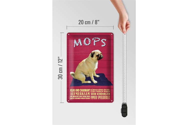Blechschild Spruch 20x30cm Mops Hund klug und charmant