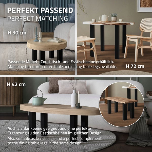 ML-Design 4er Set Tischbeine I-Design 90 cm, Schwarz glänzend, Stahl pulverbeschichtet, eckig, Profil 8x8 cm, Höhenverstellbare Möbelfüße 1-4cm, Möbelbeine für Konsolentisch Schreibtisch Arbeitstisch
