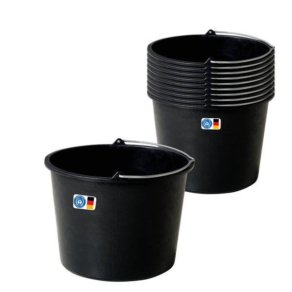 BigDean 10x Baueimer 12l - Mörteleimer mit Henkel - Eimer für Baustelle & Garten - Stabiler Wasserkübel, Betoneimer mit Skala, Blauer Engel, Made in Germany