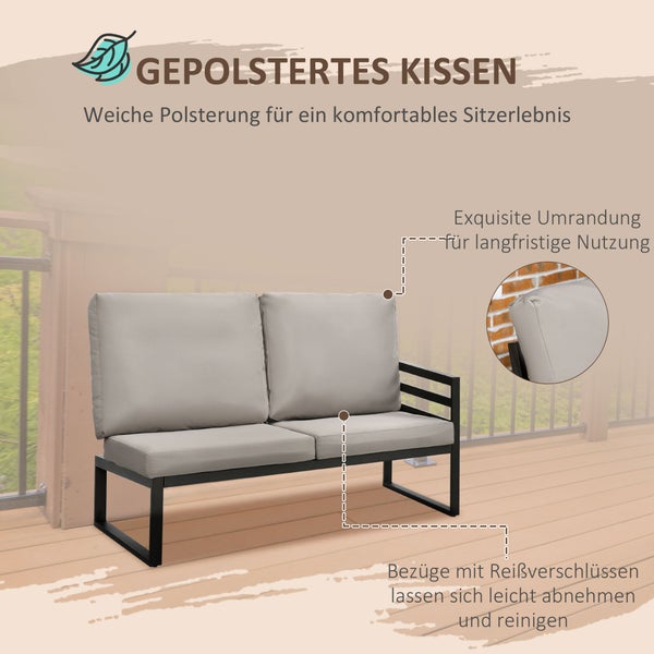 Outsunny 4-tlg. Gartenmöbel-Set, Gartenlounge-Set mit Sitzkissen, zwei Doppelsofas, 128L x 79B x 76,5H cm, Stahl, Hellgrau+Schwarz