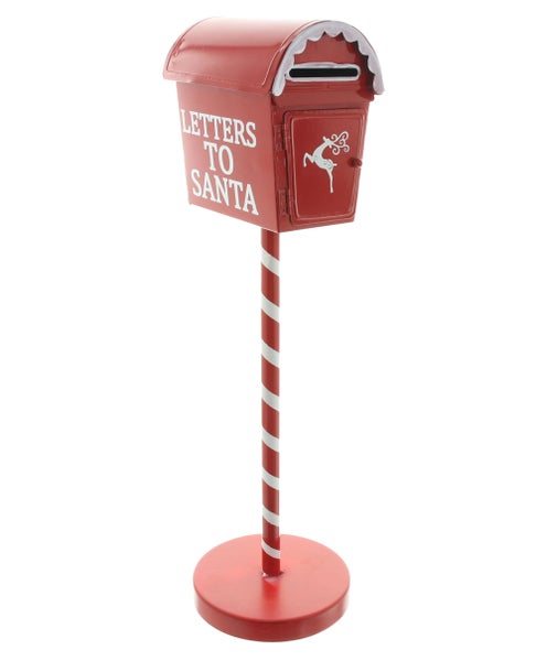 Weihnachtlicher Briefkasten aus Metall mit Aufschrift Letters to Santa und Rentier Motiv auf Ständer