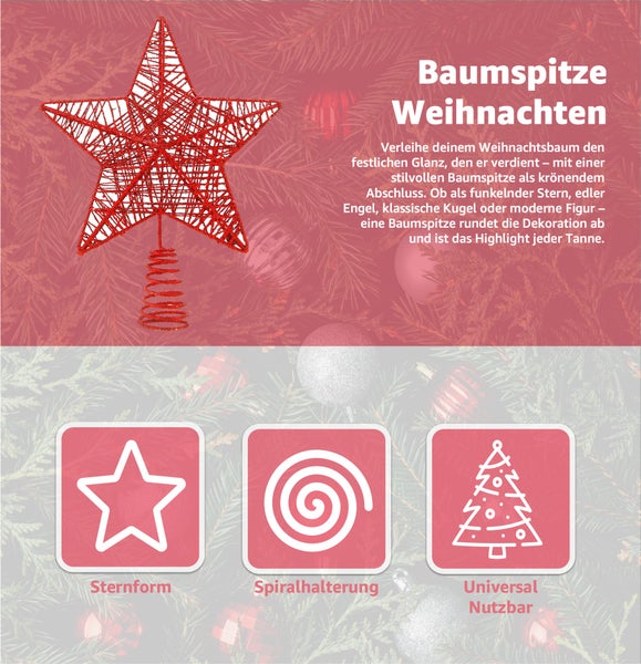 Weihnachtsbaumspitze in Sternform mit Spiralhalterung