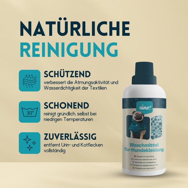 nimo® Waschmittel für Hundebekleidung • reinigt zuverlässig ohne Duftstoffe und Farbstoffe