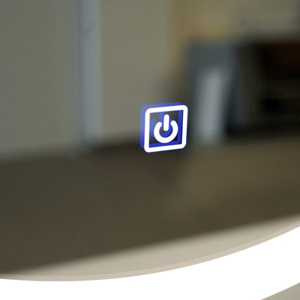 LED-Hintergrundbeleuchteter Runder Spiegel mit Touch-System und Schwarzer Kunstlederschnur 60cm