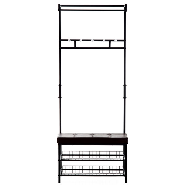 HOMCOM Garderobenständer Garderobenbank Kleiderständer Schuhregal mit Sitzfläche Garderobe mit Sitzfläche und 2 Schuhablagen, Metall, 72,5x35x180cm