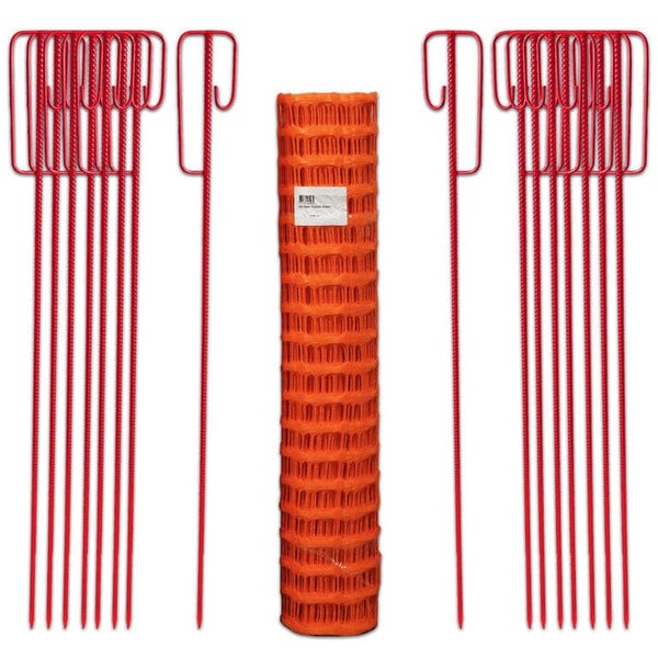 Fangzaun Set Orange 50m 7,5kg +16 Absperrleinenhalter Baustellen Absperrzaun