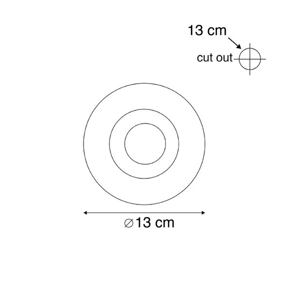 Technische Zeichnung mit Angabe des Durchmessers und des Ausschnitts von 13 Zentimetern.