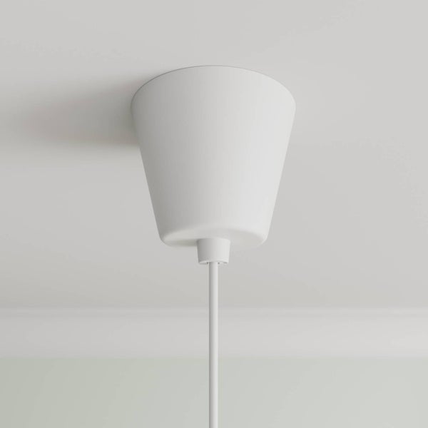 Weißer Lampenbaldachin aus Kunststoff zur Deckenmontage für Pendelleuchten mit Kabelauslass.