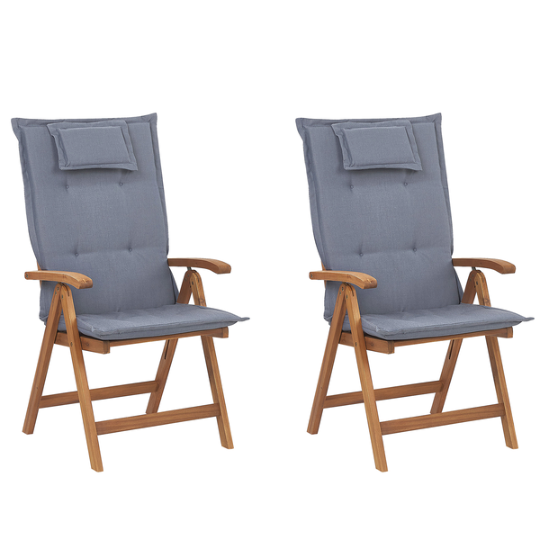 Set mit 2 Stühlen und Sitzkissen JAVA Akazienholz Blau