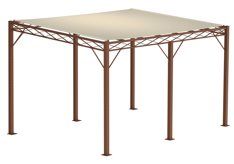 Pergola ELEO Sicilia 3 x 4 m unbeschichtet - Edelrost | und Sonnensegel ecru