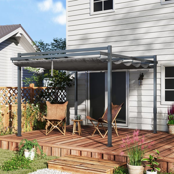 Outsunny Pergola Pavillon ca. 3,5x3m Aluminium Stabil winterfest Sonnenschutz mit verstellbares Schiebedach freistehend Gartenpavillon Terrassenüberdachung Überdachung für Garten Balkon Grau
