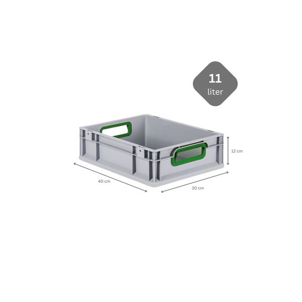 PROREGAL Spar Set 16x Eurobox Nextgen Color Mit Auflagedeckel & Schiebeschnappverschlüsse HxBxT 12 x 30 x 40 cm Griffe Grün Offen Glatter Boden