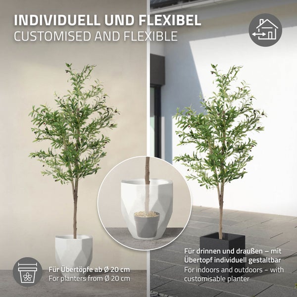ML-Design Künstlicher Olivenbaum 180 cm, Künstliche Pflanzen groß, Kunstpflanze mit Naturholzstamm und Früchten, Fake Plastikpflanzen im Topf für Indoor Outdoor, Kunstbaum wie echt für Wohnzimmer Büro