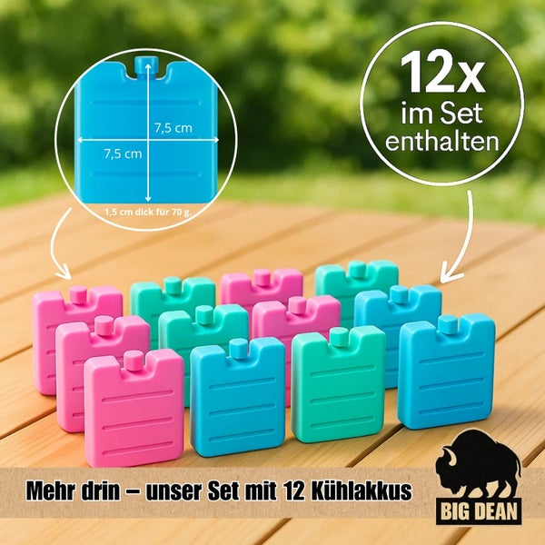Set mit zwölf Kühlakkus der Marke Big Dean