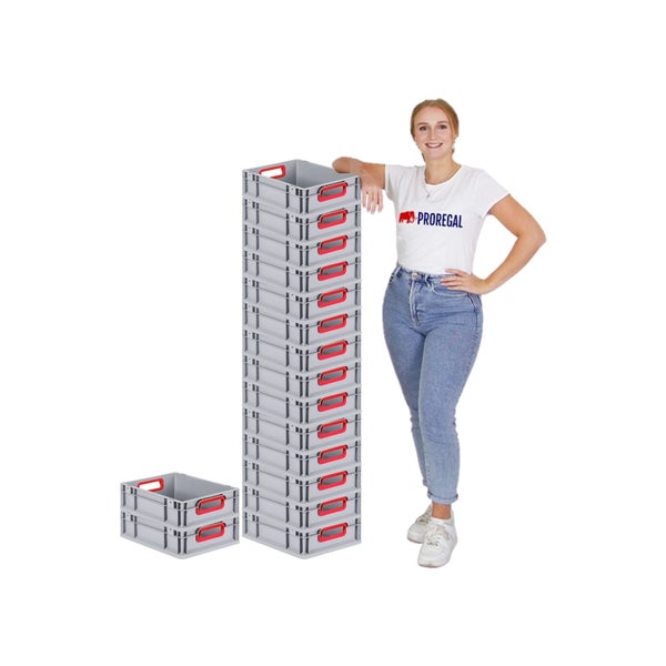 PROREGAL Spar Set 16x Eurobox Nextgen Color Mit Auflagedeckel & Schiebeschnappverschlüsse HxBxT 12 x 30 x 40 cm Griffe Rot Offen Glatter Boden