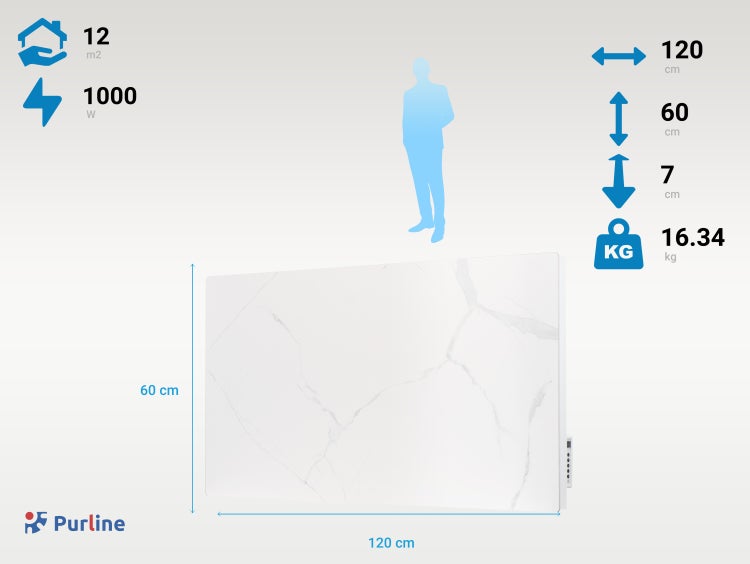 Purline Infrarotheizung, 120 x 60 cm, 1000 Watt, geeignet für 12 Quadratmeter Raumfläche, Gewicht 16.34 kg