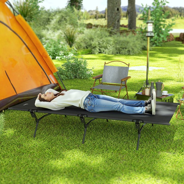 Outsunny Feldbett faltbar Campingbett mit Tragetasche 200 x 100 x 36 cm Gästebett bis 120 kg Extra Breit Campingliege für Erwachsene Klappbett für Indoor, Outdoor, Garten Camping Reisen Schwarz