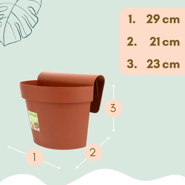 Brauner Hängetopf mit den Maßen 29 cm Breite, 21 cm Tiefe und 23 cm Höhe