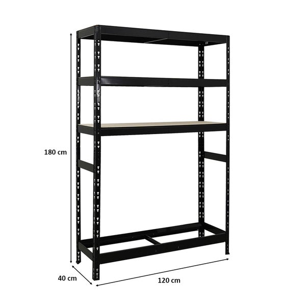 PROREGAL Reifenregal Tiger HxBxT 180 x 120 x 40 cm bis zu 6 Reifen auf 1 Ebene + 3 Ablagen Schwarz