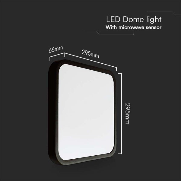 V-TAC VT-8618SB-SQ-N -  LED Quadratische Lichtkuppel - Sensor - IP44 - Schwarz - 18W- 1830 Lumen -