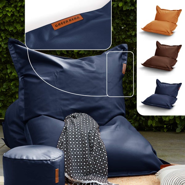Green Bean XXL Riesen-Sitzsack aus Kunstleder mit EPS Perlen Füllung  - 140 x 180 cm 380 Liter - Bean Bag Sitzkissen Sitzpuff Sitzsessel Bodenkissen Lounge - Dunkelblau