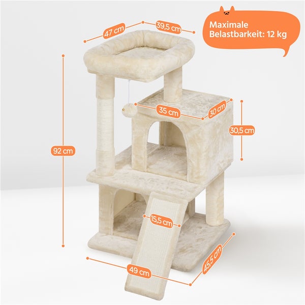 Katzenkratzbaum mit Liegeflächen, Höhle und Spielzeug mit maximaler Belastbarkeit von 12 kg