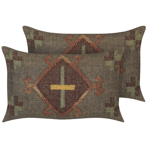 Dekokissen 2er Set KATORA Jute 30 x 50 cm Grün Orientalisches Muster
