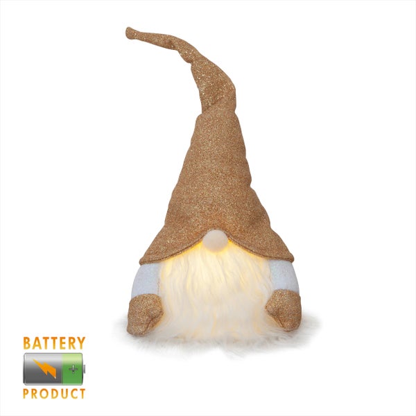 Dekorativer LED-Weihnachtswichtel mit Bart und Mütze