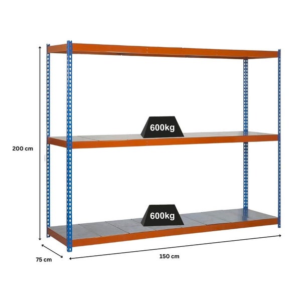 PROREGAL Schwerlastregal Metal Beast Three HxBxT 200 x 150 x 75 cm Fachlast 600 kg Blau-Orange