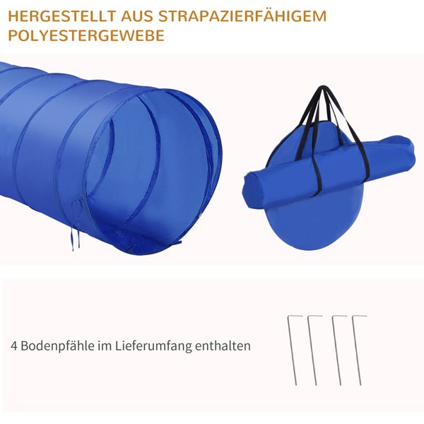 PawHut Hund Agility Set, Φ60 x 148L cm, PE, Polyester, Gelb+Blau