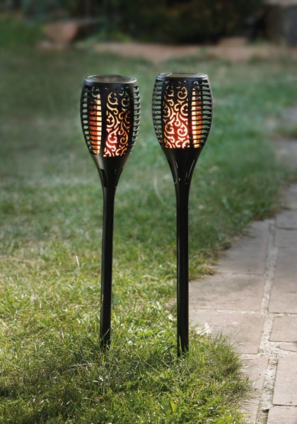 FRANK FLECHTWAREN | Solarstecker Bewegte Flamme, groß, KUNSTSTOFF, ca. Ø 12 x 78 cm