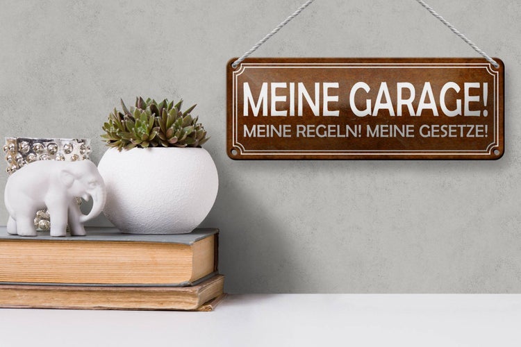 Blechschild Spruch 27x10cm meine Garage Regeln Gesetze Dekoration