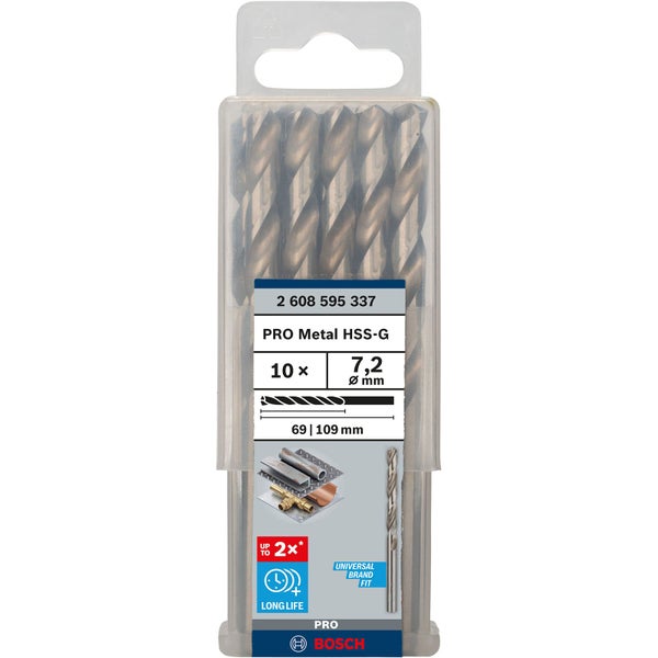 Bosch Metallbohrer Set mit zehn HSS-G Bohrern, Durchmesser 7,2 Millimeter