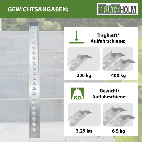 TRUTZHOLM 1 x Alu Auffahrschiene 194 cm Traglast 200 kg starr grau Auffahrrampe Fahrradrampe E-Bike