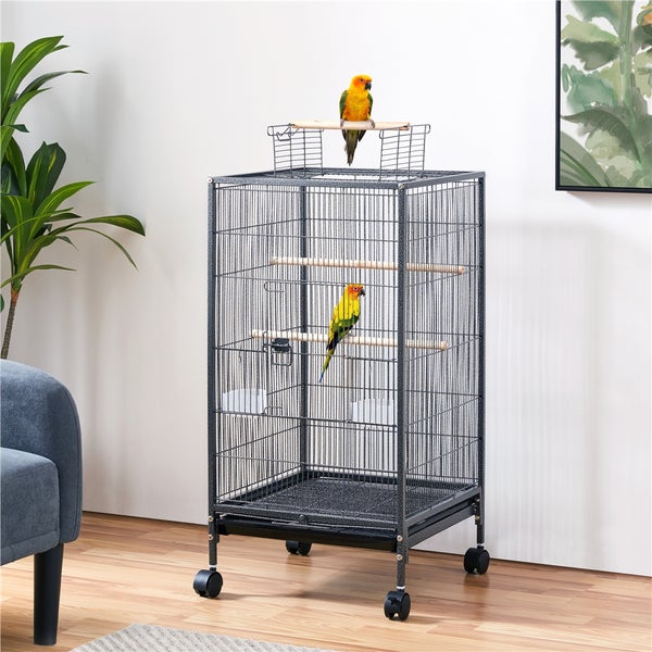 Yaheetech Vogelkäfig mit offenem Dach , Schwarz