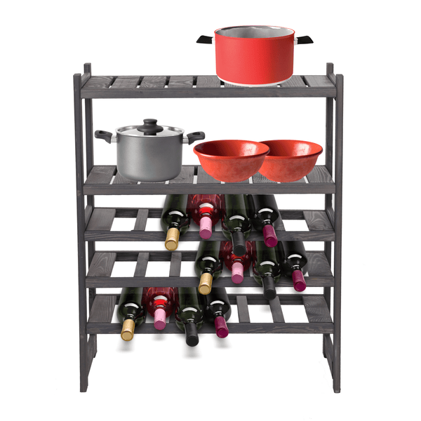PROREGAL Weinregal SPREEWALD HxBxT 86x70x33cm 18 Flaschen auf 3 Ebenen + 2 Ablagen Massives Kiefernholz Grau geölt