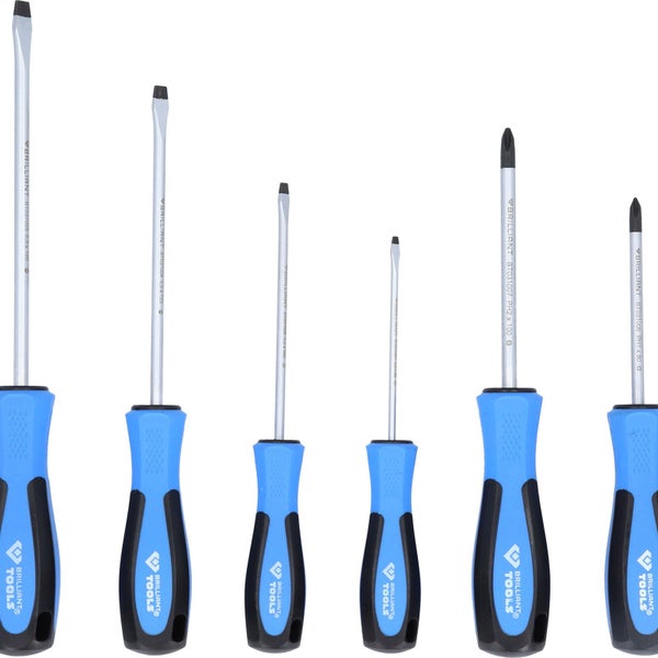 Brilliant Tools Schraubendrehersatz, bestehend aus sechs Teilen mit blau-schwarzem Griff