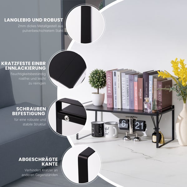 BERLINLODGE Erweiterbares Küchenregal & Schrankregal  | HxBxT 26x37-60x28cm | Schwarz | Küchen Organizer ausziehbar Küchenschrank verstellbar stapelbar