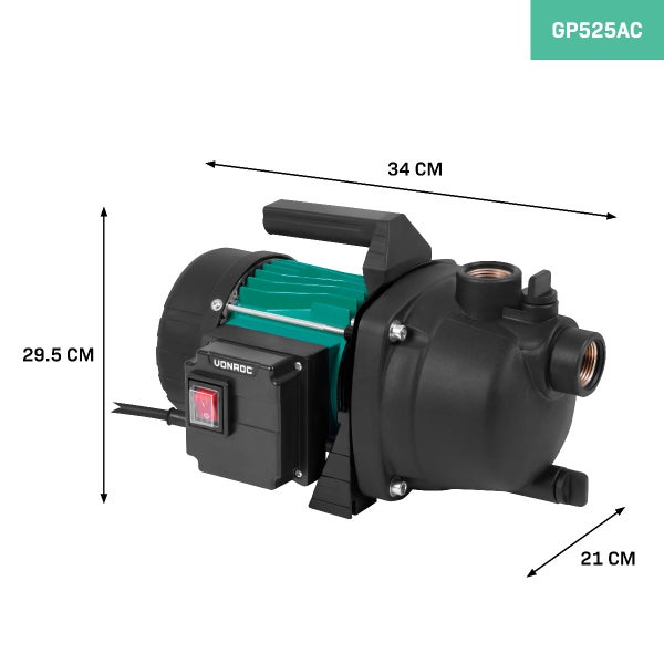 VONROC Gartenpumpe selbstansaugend - Wasserpumpe 800W, 3300l/h, 4bar - Kreiselpumpe mit STST Pumpengehäuse - Zur Bewässerung des Gartens/Rasens