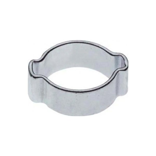 Eine metallische Ohrklemme zur Befestigung von Schläuchen.