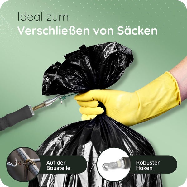 Drillapparat mit robustem Haken zum Verschließen von Säcken und Verdrillen von Bindedraht auf der Baustelle.