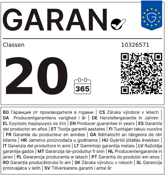 Herstellergarantie von 20 Jahren für Classen Produkte