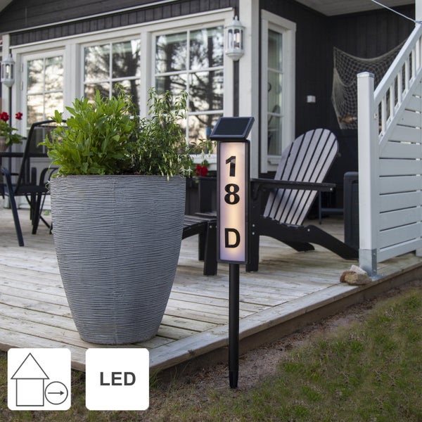 Solar Hausnummer ,Pathy mit LED Beleuchtung, Ziffern und Buchstaben, Lichtsensor, warmweiß, 73cm