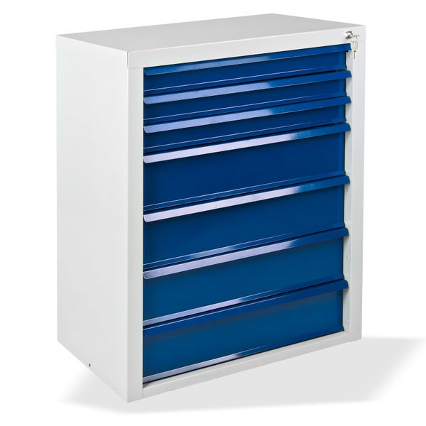PROREGAL Schubladenschrank Kobra mit 7 Schubladen HxBxT 90 x 70 x 43,5 cm Lichtgrau Blau
