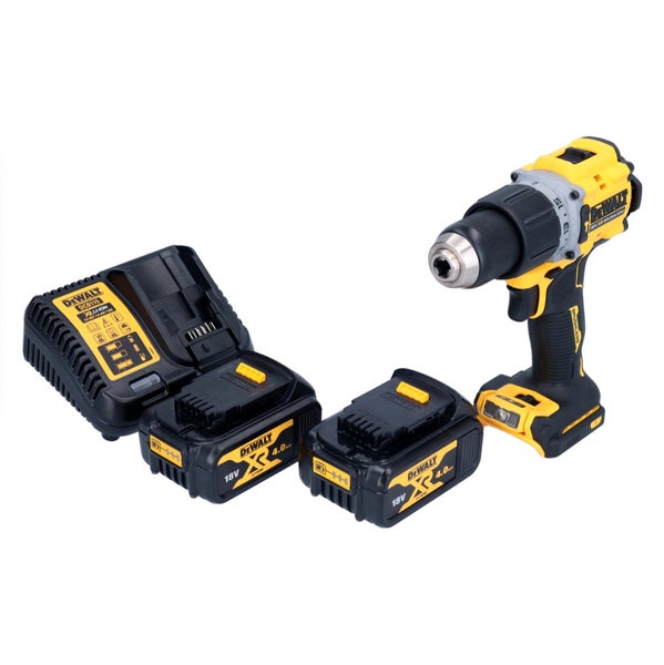 DeWalt Akku-Bohrschrauber Set mit zwei 18 Volt 4,0 Amperestunden Lithium-Ionen Akkus und einem Ladegerät.