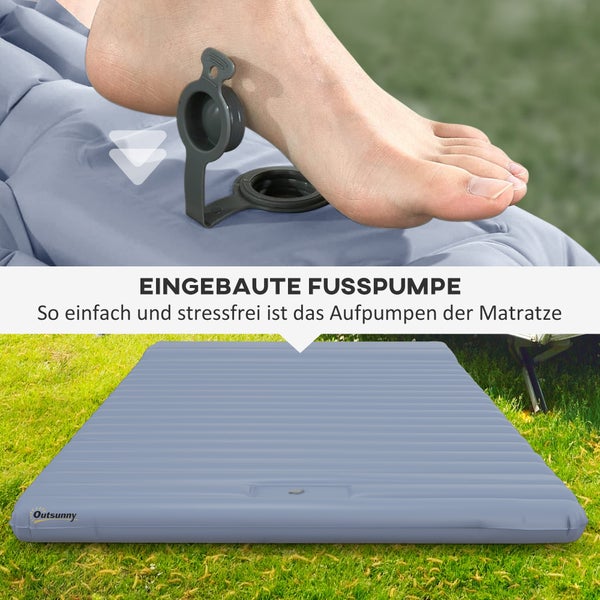 Outsunny Camping Isomatte, Luftmatratze, selbstaufblasende Schlafmatte mit Fußpresse Pumpe, Tragetasche für 2 Personen, Luftbett für Reisen, bis 150 kg belastbar, Blau