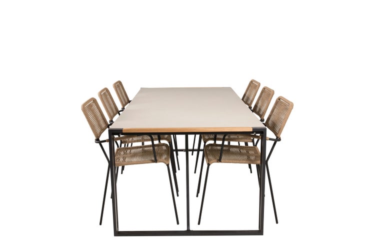 Texas Gartenset Tisch 100x200cm und 6 Stühle ArmlehneL Lindos schwarz, natur, grau.