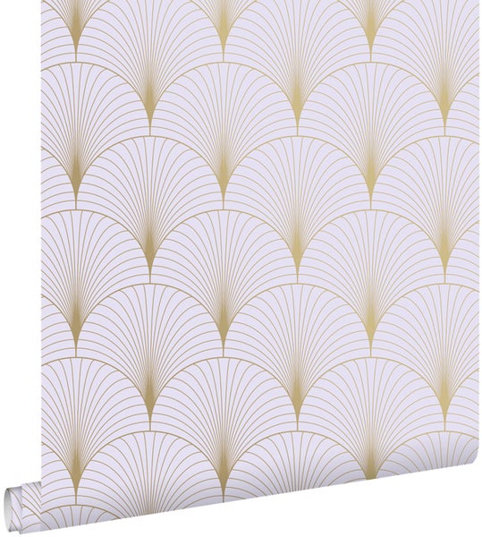 ESTAhome Tapete Art Decó Muster Violett und Gold - 53 cm x 10.05 m - 139576