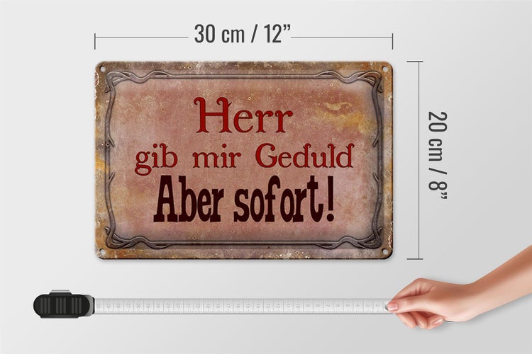 Blechschild Spruch 30x20cm Herr gib mir Geduld aber sofort
