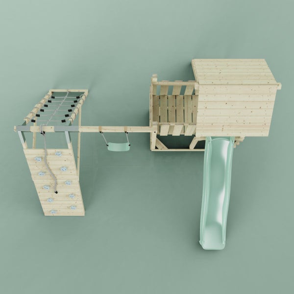OutdoorToys Spielturm Farö aus Holz in Grün Kinderschaukel